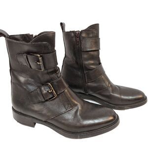 Emanuele Crasto Womens 38/7.5‎ Moto Boots Double Buckle Dark Brown Leather Italy